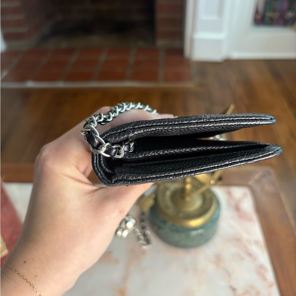 CHANEL Silver Hardware Black Quilted Leather Wallet w/ Chain Strap | WOC - Picture 4 of 14
